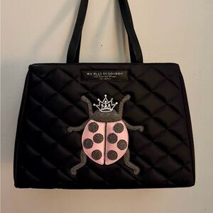 My Flat in London Black Tote with Pink Ladybug and Rhinestone Crown